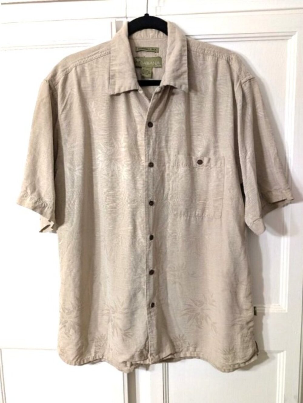Cabana Men's 100% Silk Washable Short-Sleeve Khaki Color Camp Shirt L